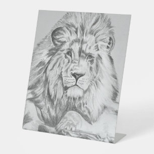 Original Pencil sketch Drawing of a Lion Pedestal Sign