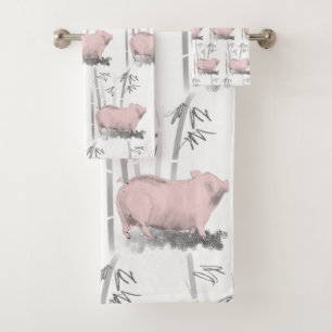 Original Pig Bamboos painting Choose colour BTS Bath Towel Set
