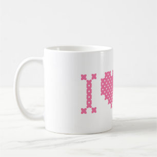 Original Pink Cross-Stitch Text Design A LOVE YOU Coffee Mug