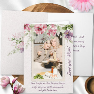 Original Pink Green Floral Frame Photo Mothers Day Card