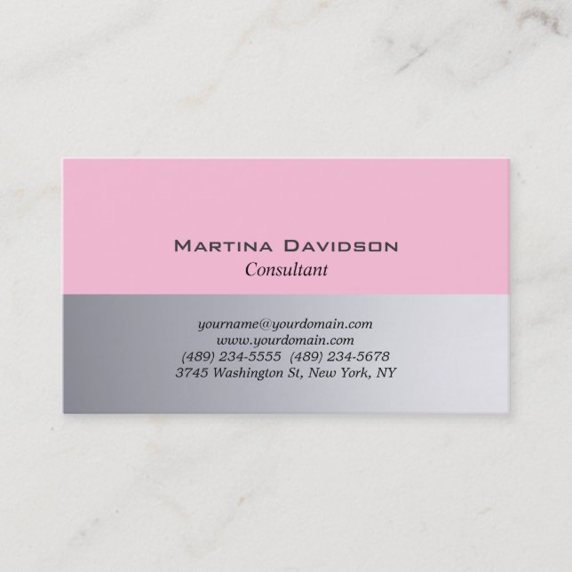 Original Pink Grey Classical Plain Creative Business Card (Front)