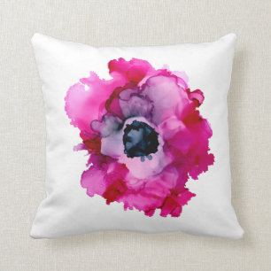 ORIGINAL pink peony handpainted-white/fuchsia Cushion