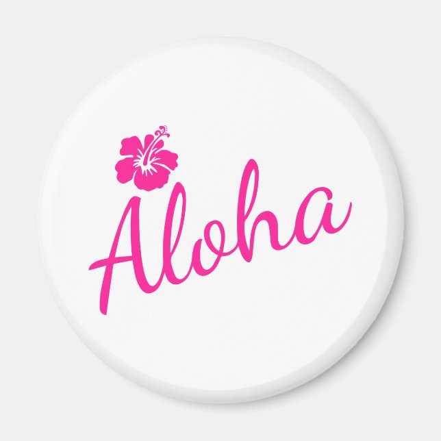 Original pink text design ALOHA and flower Magnet (Front)