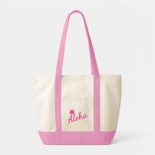 Original pink text design ALOHA and flower Tote Bag