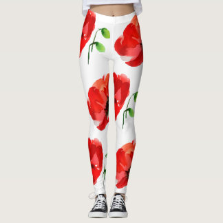 Original Poppy watercolors Spring Leggings