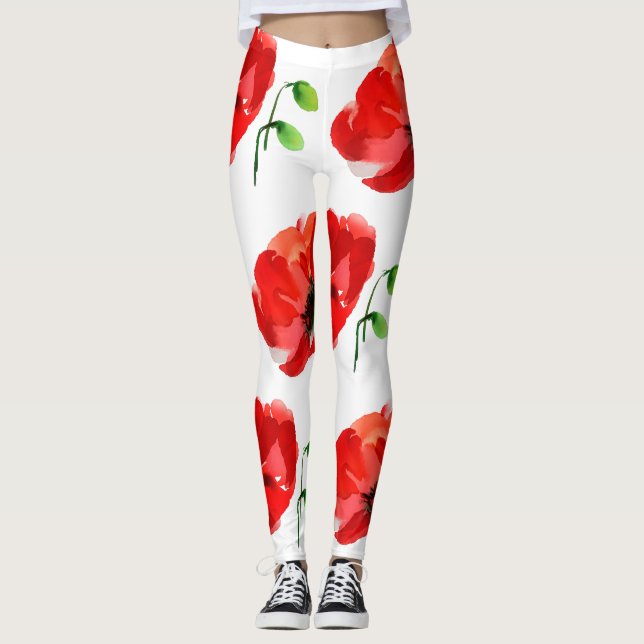 Original Poppy watercolors Spring Leggings (Front)
