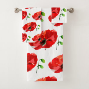 Original Poppy watercolors Spring personalised BTS Bath Towel Set