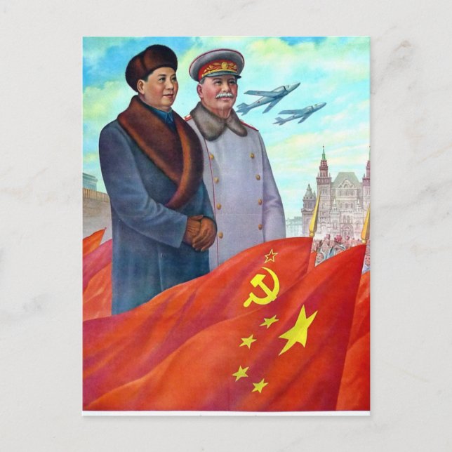 Original propaganda Mao tse tung and Joseph Stalin Postcard (Front)