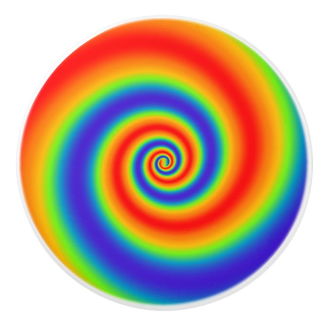 Original Rainbow Gradient Colourful Spiral Effect Ceramic Knob (Front)