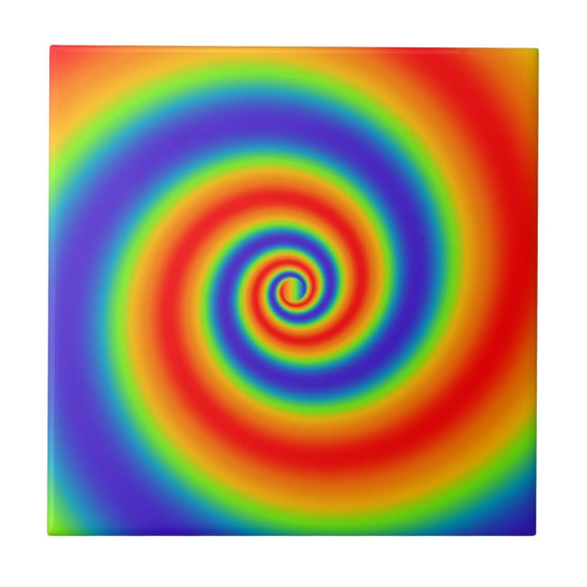 Original Rainbow Gradient Colourful Spiral Effect Tile (Front)