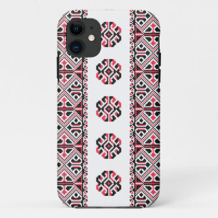 Original Red and Black cross-stitch Pattern iPhone 11 Case