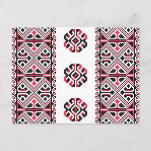 Original Red and Black cross-stitch Pattern Postcard