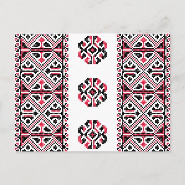 Original Red and Black cross-stitch Pattern Postcard (Front)