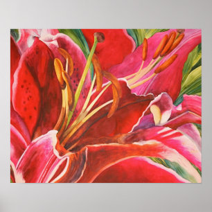 Original Red Lily Watercolor Canvas Print Design