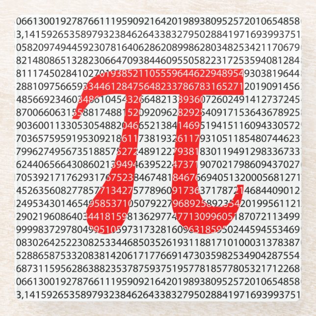 Original red number pi day mathematical symbol glass coaster (Front)