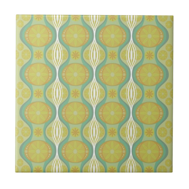 Original Retro Daisy pattern in Green Ceramic Tile (Front)