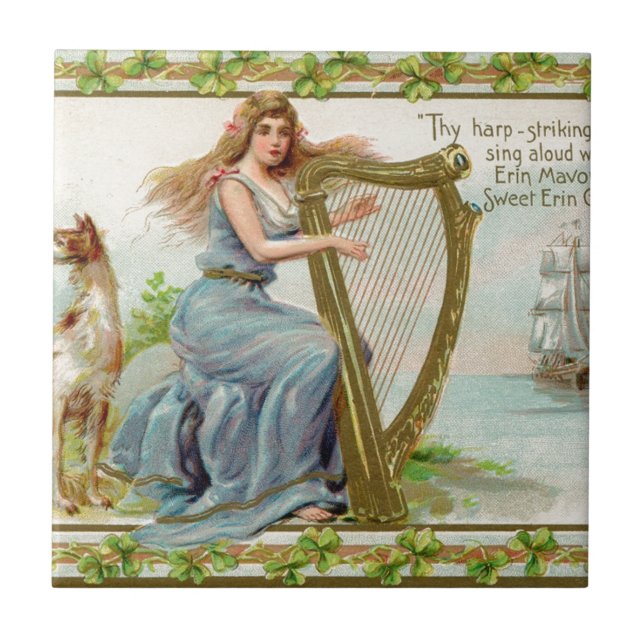 Original Saint patrick's day harp & lady Ceramic Tile (Front)