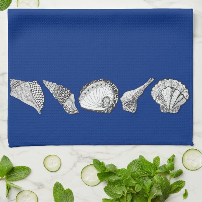 Original Seashell Collection Art Tea Towel (Folded)