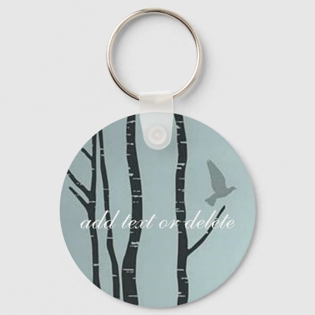 Original silver birch, bird artwork key ring (Front)