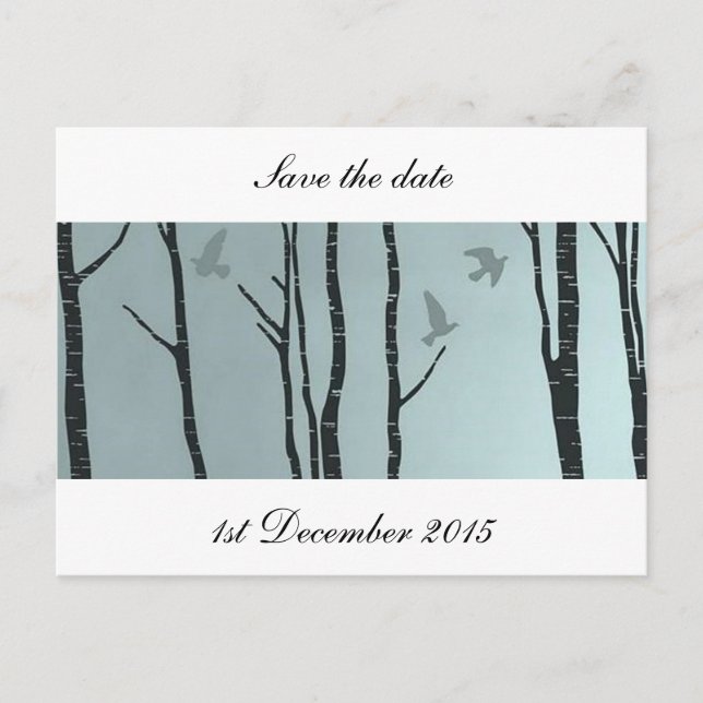 Original silver birch, bird - wedding, civil announcement postcard (Front)