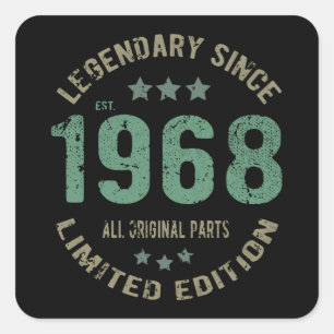 Original Since 1968 Vintage Legend Birthday Gift Square Sticker