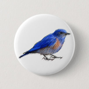 Original sketch of a blue bird (bluebird) 6 cm round badge