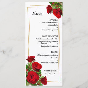 Original Spanish Wedding Menu Red Roses