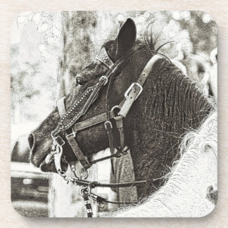 Original stylised black & white graphic art horse coaster
