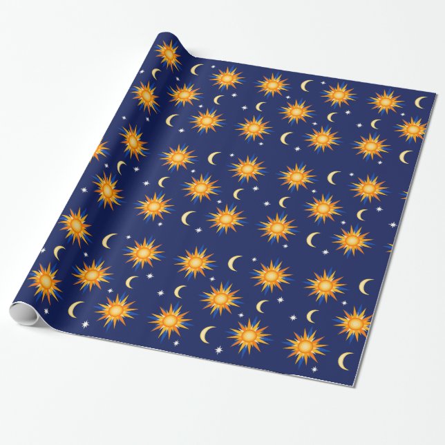 Original Sun moon Stars Astronomy Gift Astrology Wrapping Paper (Unrolled)