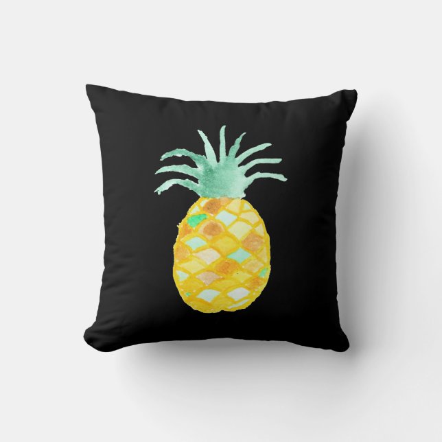 Original teal orange green watercolor pineapple cushion (Front)
