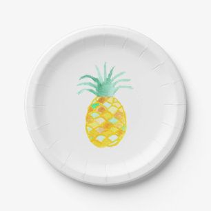 Original teal orange green watercolor pineapple paper plate