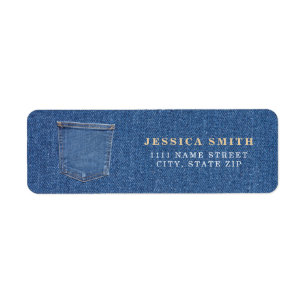 Original textile fabric blue fashion jean denim return address label