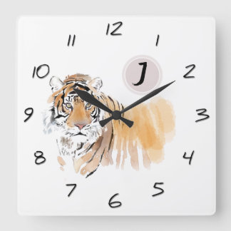 Original Tiger Watercolor Chinese Zodiac Birthday  Square Wall Clock