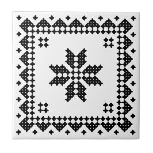 Original traditional ethnic black cross-stitch ceramic tile