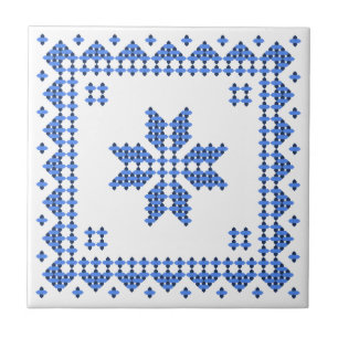 Original traditional ethnic blue cross-stitch ceramic tile