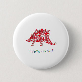 Original Tribal Style Design Stegosaurus with Neme 6 Cm Round Badge
