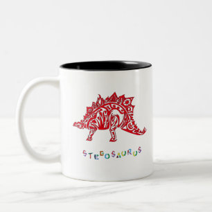 Original Tribal Style Design Stegosaurus with Neme Two-Tone Coffee Mug
