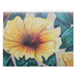 Original tropical flower drawing calendar