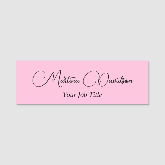 Original Unique Pink Creative Handwriting Name Tag (Front)