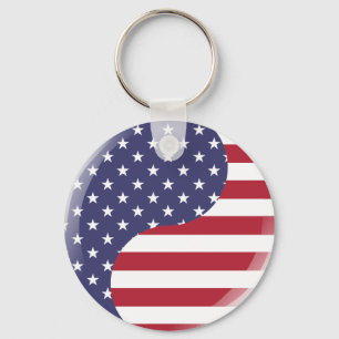 Original USA patriotic Ying Yang Symbol Key Ring