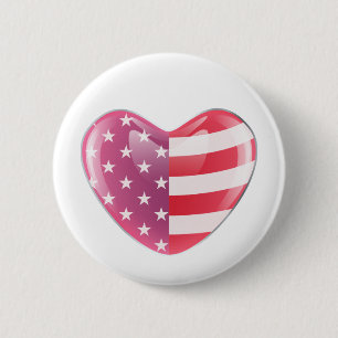 Original USA symbol American flag on a heart shape 6 Cm Round Badge