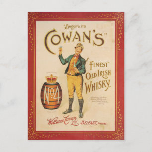 Original vintage Cowan irish whisky poster Postcard