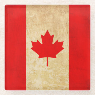 Original Vintage Patriotic National Flag of CANADA Glass Coaster