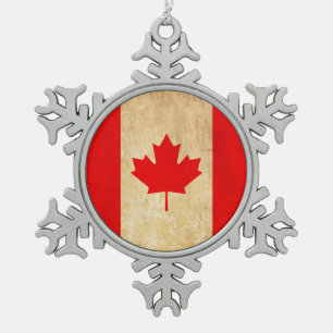 Original Vintage Patriotic National Flag of CANADA Snowflake Pewter Christmas Ornament