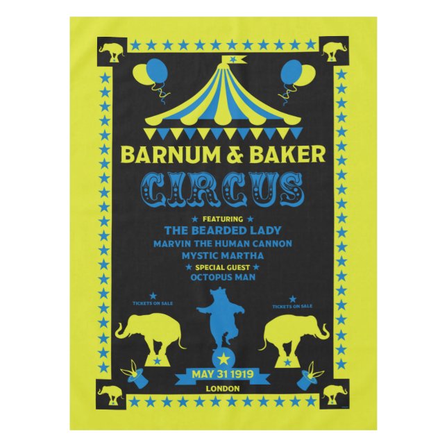 Original Vintages Inspired Circus Art  Tablecloth (Front)