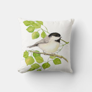 Original Watercolor Black Capped Chickadee Bird Cushion
