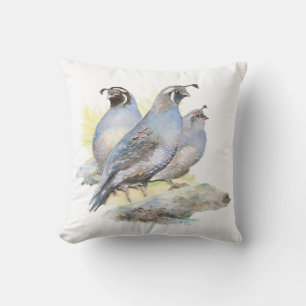 Original Watercolor California Quail Bird Cushion