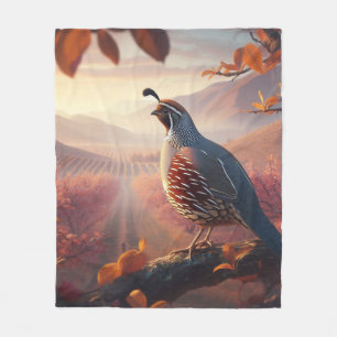 Original Watercolor California Quail Bird Fleece Blanket