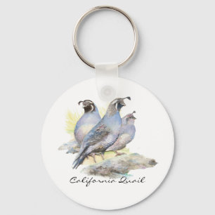 Original Watercolor California Quail. Bird Key Ring