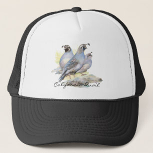 Original Watercolor California Quail. Bird Trucker Hat